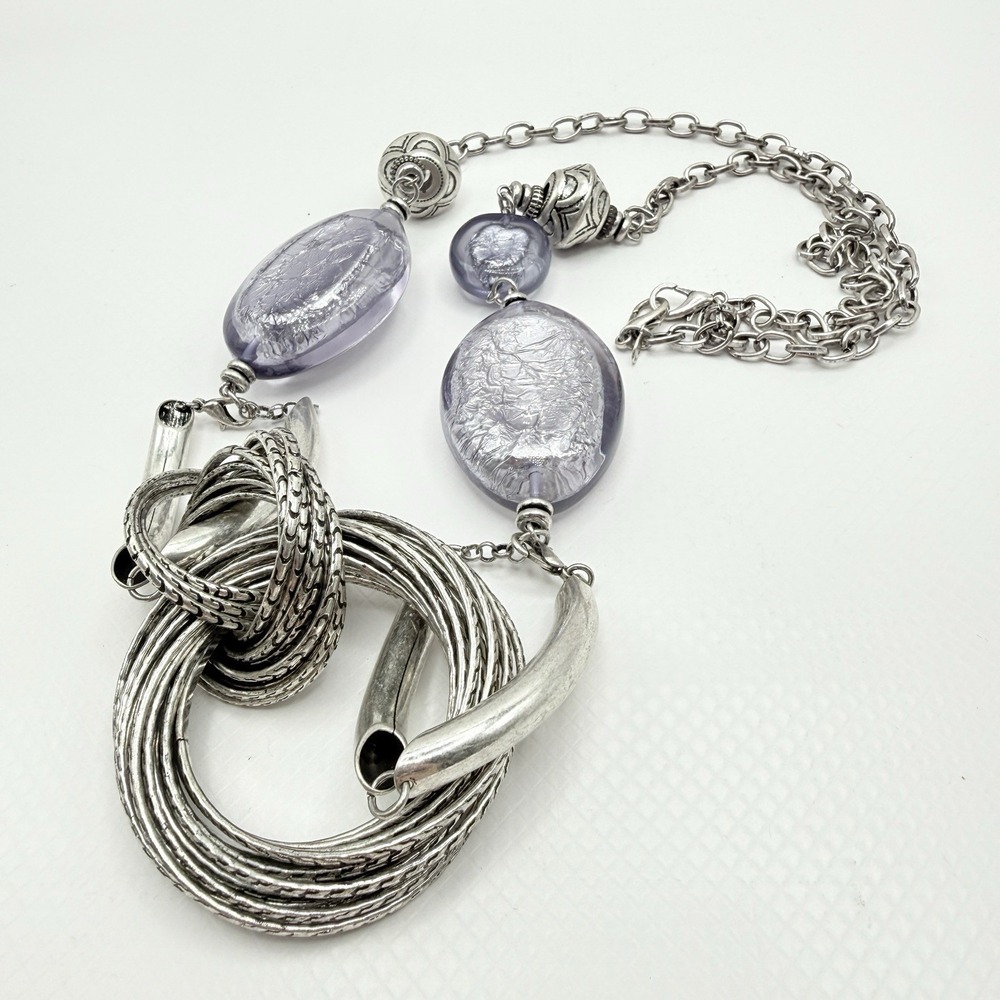 Vintage Premier Designs Silver Tone Statement Chunky Bulky Purple 32" Necklace